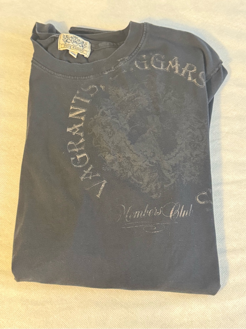 Juicy Couture Black Long Sleeve Graphic Tee Raw Edge Y2K Size XL